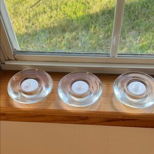 Set of Three Clear Glass Candle Holders